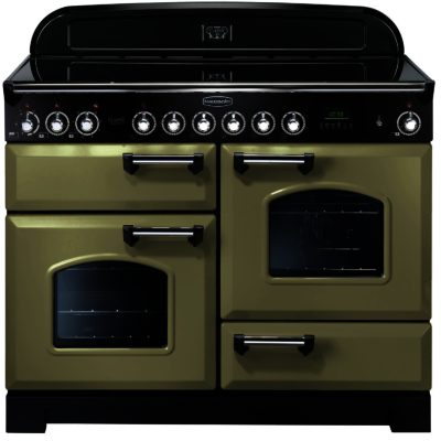 Rangemaster Classic Deluxe 110cm Electric Ceramic 100940  Range Cooker in Olive Green with Chrome Trim and Ceramic Hob
